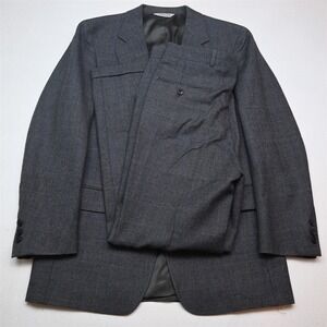 Vtg USA Made 40R 33x30 Gray Windowpane 100% Wool Flannel Mens Jacket Pants Suit